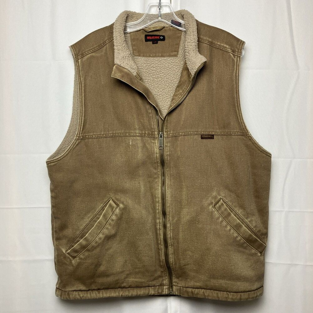 WOLVERINE CANVAS & SHERPA FULL ZIP WORK VEST Size L Chest 23.5" Gorpcore